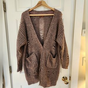POL Chunky Knit Cardigan in Tan